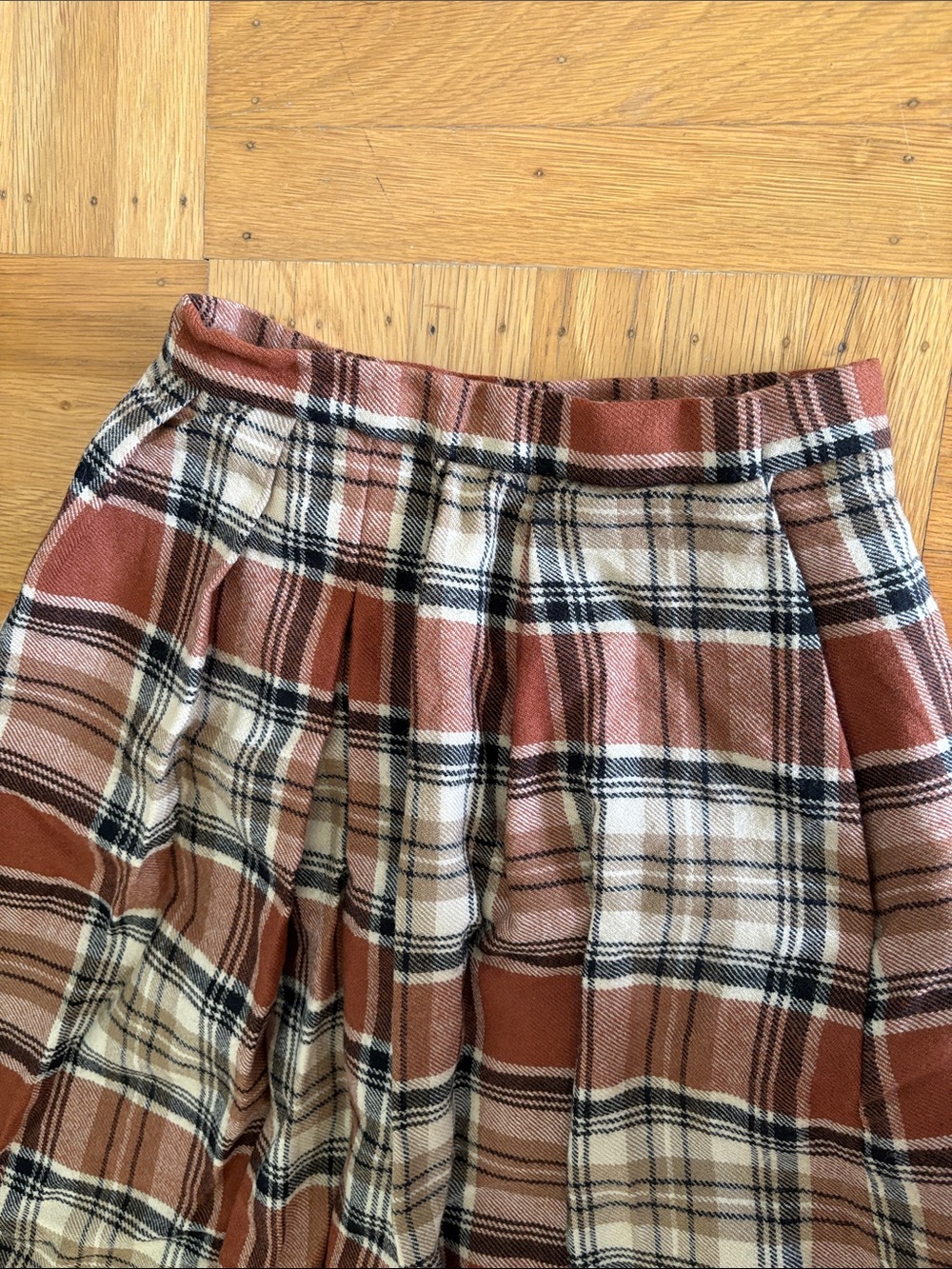 Wool Plaid A-Line Midi Skirt in Rust and Cream - Picture 3 of 7